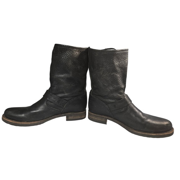 Frye Engineer Black Pebbled Leather Moto Biker Boots 76500 Womens 8.5 - Picture 5 of 8